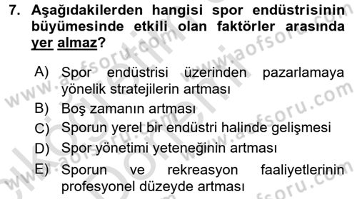 Spor Finansmanı Dersi Ara Sınavı Deneme Sınav Soruları 7. Soru