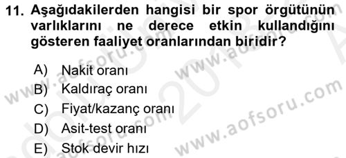 Spor Finansmanı Dersi Ara Sınavı Deneme Sınav Soruları 11. Soru