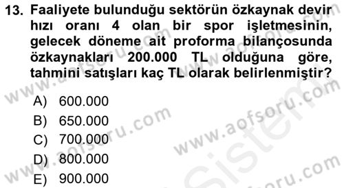 Spor Finansmanı Dersi 2018 - 2019 Yılı (Vize) Ara Sınav Soruları 13. Soru
