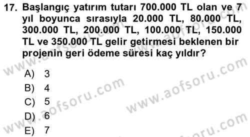 Spor Finansmanı Dersi Ara Sınavı Deneme Sınav Soruları 17. Soru