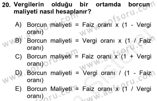 Spor Finansmanı Dersi Ara Sınavı Deneme Sınav Soruları 20. Soru