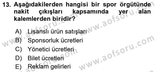 Spor Finansmanı Dersi Ara Sınavı Deneme Sınav Soruları 13. Soru