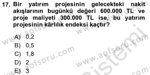 Spor Finansmanı Dersi Ara Sınavı Deneme Sınav Soruları 17. Soru