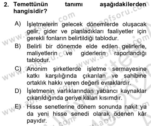 Spor Finansmanı Dersi 2019 - 2020 Yılı (Vize) Ara Sınav Soruları 2. Soru