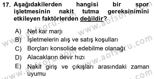 Spor Finansmanı Dersi 2021 - 2022 Yılı (Final) Dönem Sonu Sınav Soruları 17. Soru