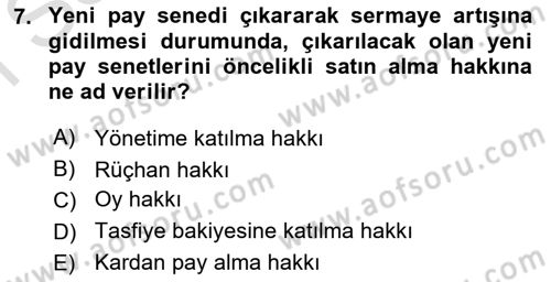 Spor Finansmanı Dersi 2021 - 2022 Yılı (Final) Dönem Sonu Sınav Soruları 7. Soru