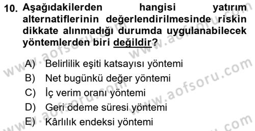 Spor Finansmanı Dersi 2022 - 2023 Yılı (Final) Dönem Sonu Sınav Soruları 10. Soru