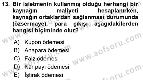 Spor Finansmanı Dersi 2022 - 2023 Yılı (Final) Dönem Sonu Sınav Soruları 13. Soru