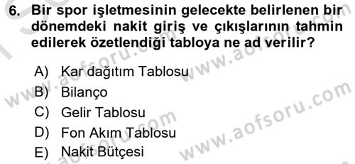 Spor Finansmanı Dersi 2022 - 2023 Yılı (Final) Dönem Sonu Sınav Soruları 6. Soru