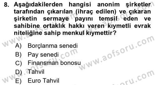 Spor Finansmanı Dersi 2022 - 2023 Yılı (Final) Dönem Sonu Sınav Soruları 8. Soru