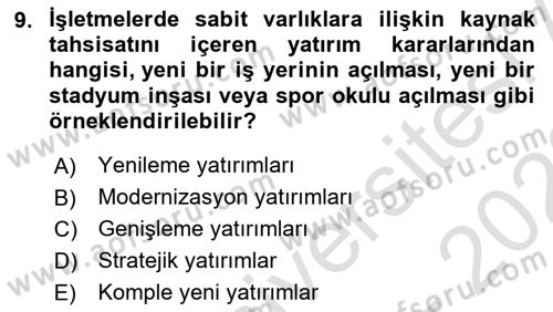 Spor Finansmanı Dersi 2022 - 2023 Yılı (Final) Dönem Sonu Sınav Soruları 9. Soru