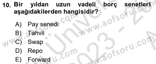Spor Finansmanı Dersi Ara Sınavı Deneme Sınav Soruları 10. Soru