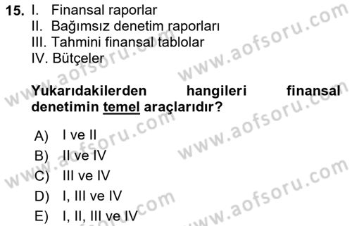Spor Finansmanı Dersi Ara Sınavı Deneme Sınav Soruları 15. Soru