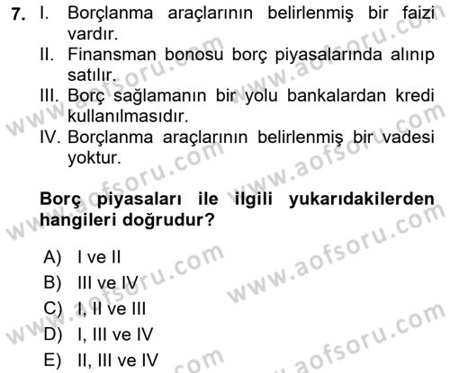 Spor Finansmanı Dersi Ara Sınavı Deneme Sınav Soruları 7. Soru