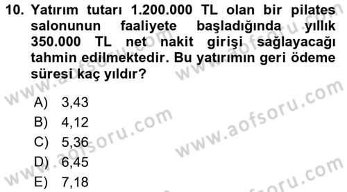 Spor Finansmanı Dersi 2023 - 2024 Yılı (Final) Dönem Sonu Sınav Soruları 10. Soru