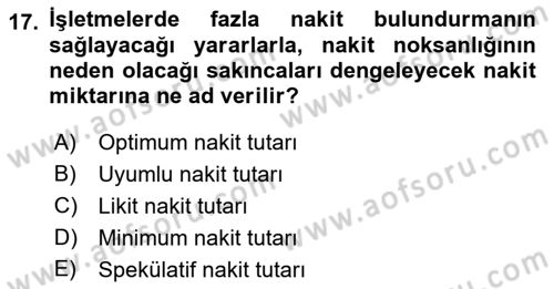 Spor Finansmanı Dersi 2023 - 2024 Yılı (Final) Dönem Sonu Sınav Soruları 17. Soru
