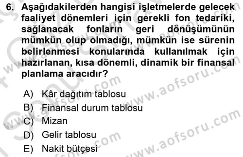 Spor Finansmanı Dersi 2023 - 2024 Yılı (Final) Dönem Sonu Sınav Soruları 6. Soru