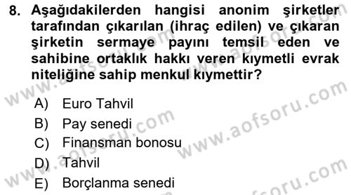 Spor Finansmanı Dersi 2023 - 2024 Yılı (Final) Dönem Sonu Sınav Soruları 8. Soru