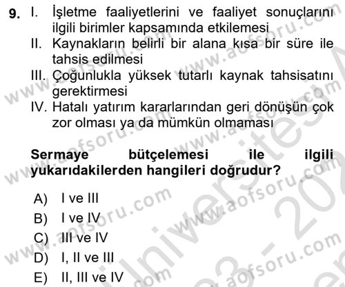 Spor Finansmanı Dersi 2023 - 2024 Yılı (Final) Dönem Sonu Sınav Soruları 9. Soru