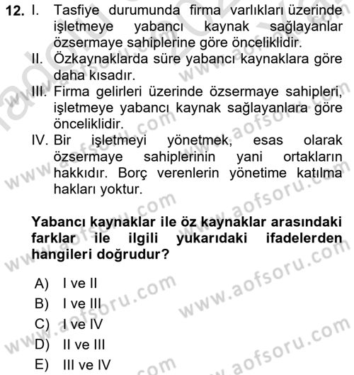 Spor Finansmanı Dersi 2023 - 2024 Yılı Yaz Okulu Sınav Soruları 12. Soru