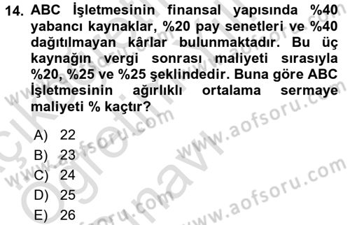 Spor Finansmanı Dersi 2023 - 2024 Yılı Yaz Okulu Sınav Soruları 14. Soru