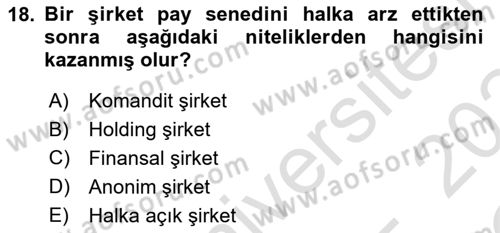 Spor Finansmanı Dersi 2023 - 2024 Yılı Yaz Okulu Sınav Soruları 18. Soru