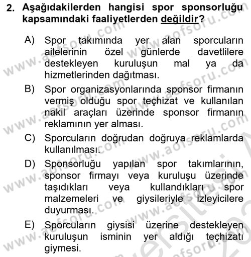 Spor Finansmanı Dersi 2023 - 2024 Yılı Yaz Okulu Sınav Soruları 2. Soru