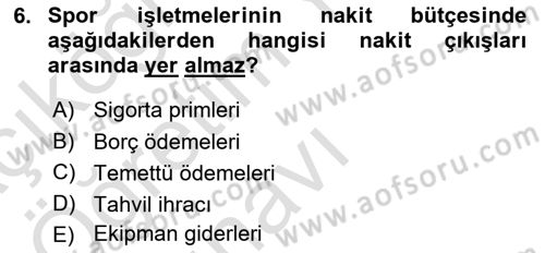 Spor Finansmanı Dersi 2023 - 2024 Yılı Yaz Okulu Sınav Soruları 6. Soru
