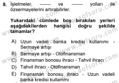 Spor Finansmanı Dersi 2023 - 2024 Yılı Yaz Okulu Sınav Soruları 8. Soru