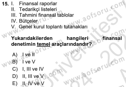 Spor Finansmanı Dersi Ara Sınavı Deneme Sınav Soruları 15. Soru