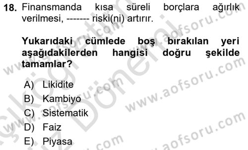 Spor Finansmanı Dersi Ara Sınavı Deneme Sınav Soruları 18. Soru