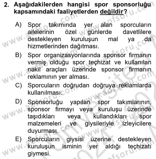 Spor Finansmanı Dersi Ara Sınavı Deneme Sınav Soruları 2. Soru