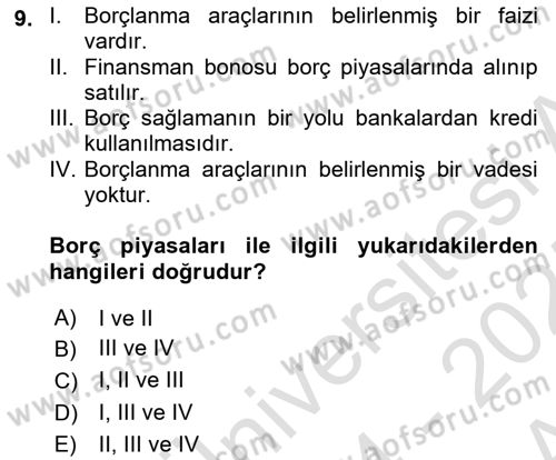 Spor Finansmanı Dersi Ara Sınavı Deneme Sınav Soruları 9. Soru