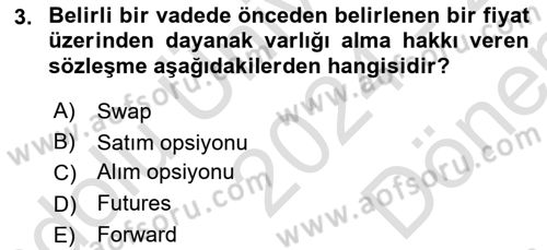 Spor Finansmanı Dersi 2024 - 2025 Yılı (Final) Dönem Sonu Sınav Soruları 3. Soru