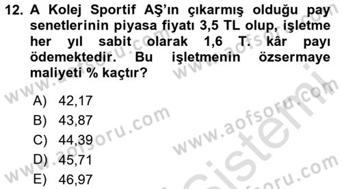 Spor Finansmanı Dersi 2024 - 2025 Yılı Yaz Okulu Sınav Soruları 12. Soru