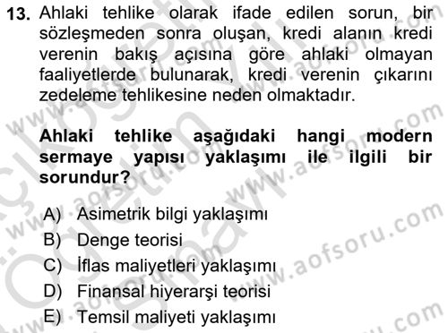 Spor Finansmanı Dersi 2024 - 2025 Yılı Yaz Okulu Sınav Soruları 13. Soru