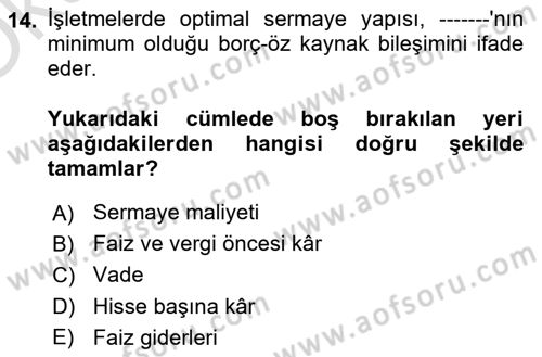 Spor Finansmanı Dersi 2024 - 2025 Yılı Yaz Okulu Sınav Soruları 14. Soru