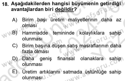 Spor Finansmanı Dersi 2024 - 2025 Yılı Yaz Okulu Sınav Soruları 18. Soru
