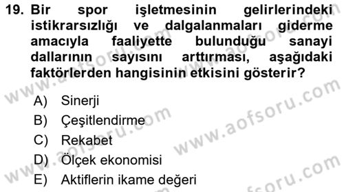 Spor Finansmanı Dersi 2024 - 2025 Yılı Yaz Okulu Sınav Soruları 19. Soru