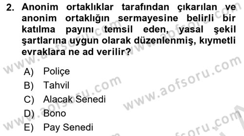 Spor Finansmanı Dersi Yaz Okulu Sınavı Deneme Sınav Soruları 2. Soru