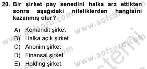 Spor Finansmanı Dersi 2024 - 2025 Yılı Yaz Okulu Sınav Soruları 20. Soru