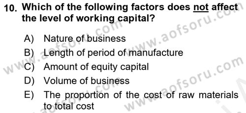 Business Finance 1 Dersi 2018 - 2019 Yılı (Final) Dönem Sonu Sınavı 10. Soru