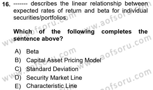 Business Finance 1 Dersi 2018 - 2019 Yılı (Final) Dönem Sonu Sınavı 16. Soru