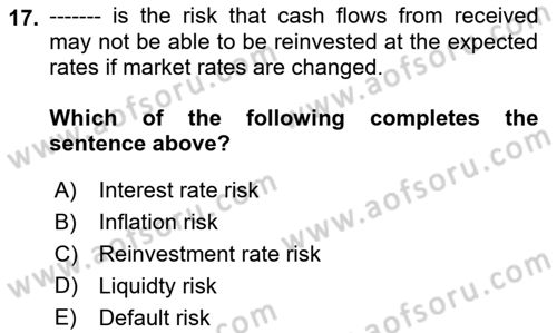 Business Finance 1 Dersi 2018 - 2019 Yılı (Final) Dönem Sonu Sınavı 17. Soru