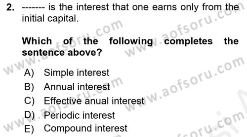 Business Finance 1 Dersi 2018 - 2019 Yılı (Final) Dönem Sonu Sınavı 2. Soru