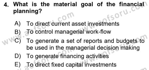 Business Finance 1 Dersi 2018 - 2019 Yılı (Final) Dönem Sonu Sınavı 4. Soru