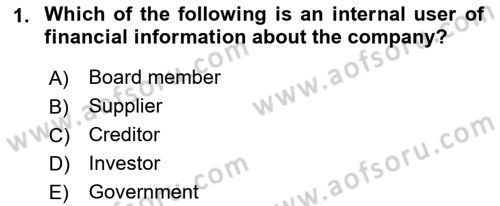 Business Finance 1 Dersi 2018 - 2019 Yılı Yaz Okulu Sınav Soruları 1. Soru