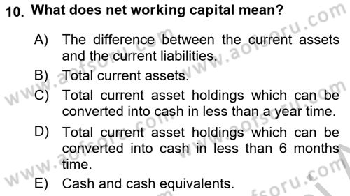 Business Finance 1 Dersi 2018 - 2019 Yılı Yaz Okulu Sınav Soruları 10. Soru