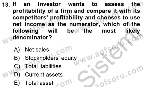 Business Finance 1 Dersi 2018 - 2019 Yılı Yaz Okulu Sınav Soruları 13. Soru