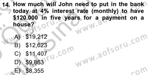 Business Finance 1 Dersi 2018 - 2019 Yılı Yaz Okulu Sınav Soruları 14. Soru